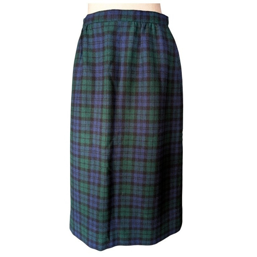 Pendleton Black Watch Plaid Wool Midi Skirt Green Blue Tartan Vintage USA Made